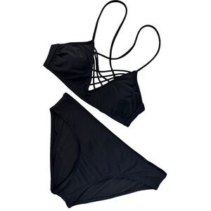 Black Bikini Medium Strappy Top Low-Rise Bottom Summer Swim Pool Beach Essential